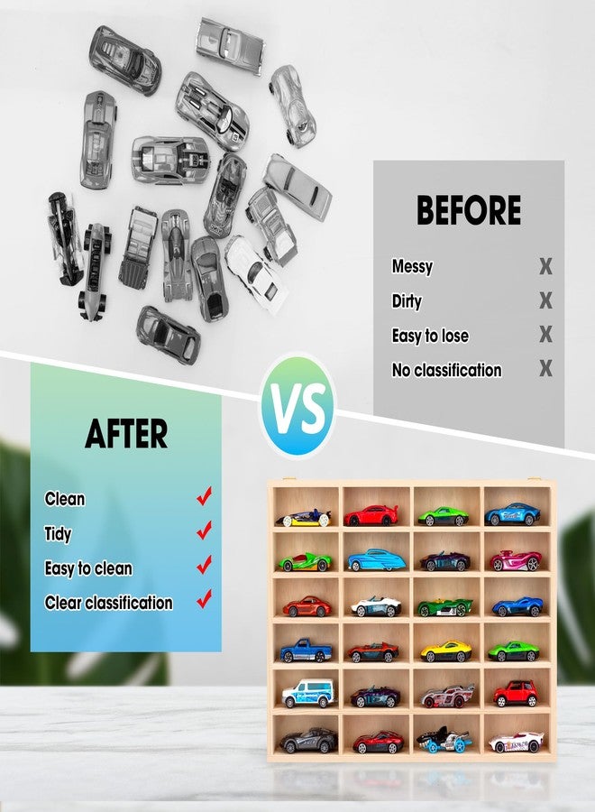 كيسلان علبة عرض أنيقة لسيارات الألعاب الخشبية، منظم قابل للتثبيت على الحائط لسيارات الألعاب وسيارات ماتشبوكس، يتضمن براغي تعليق (خشب - 24 فتحة) - Image 2